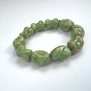 NWOT Handmade Green Ceramic Beaded Bracelet Artisan Glazed